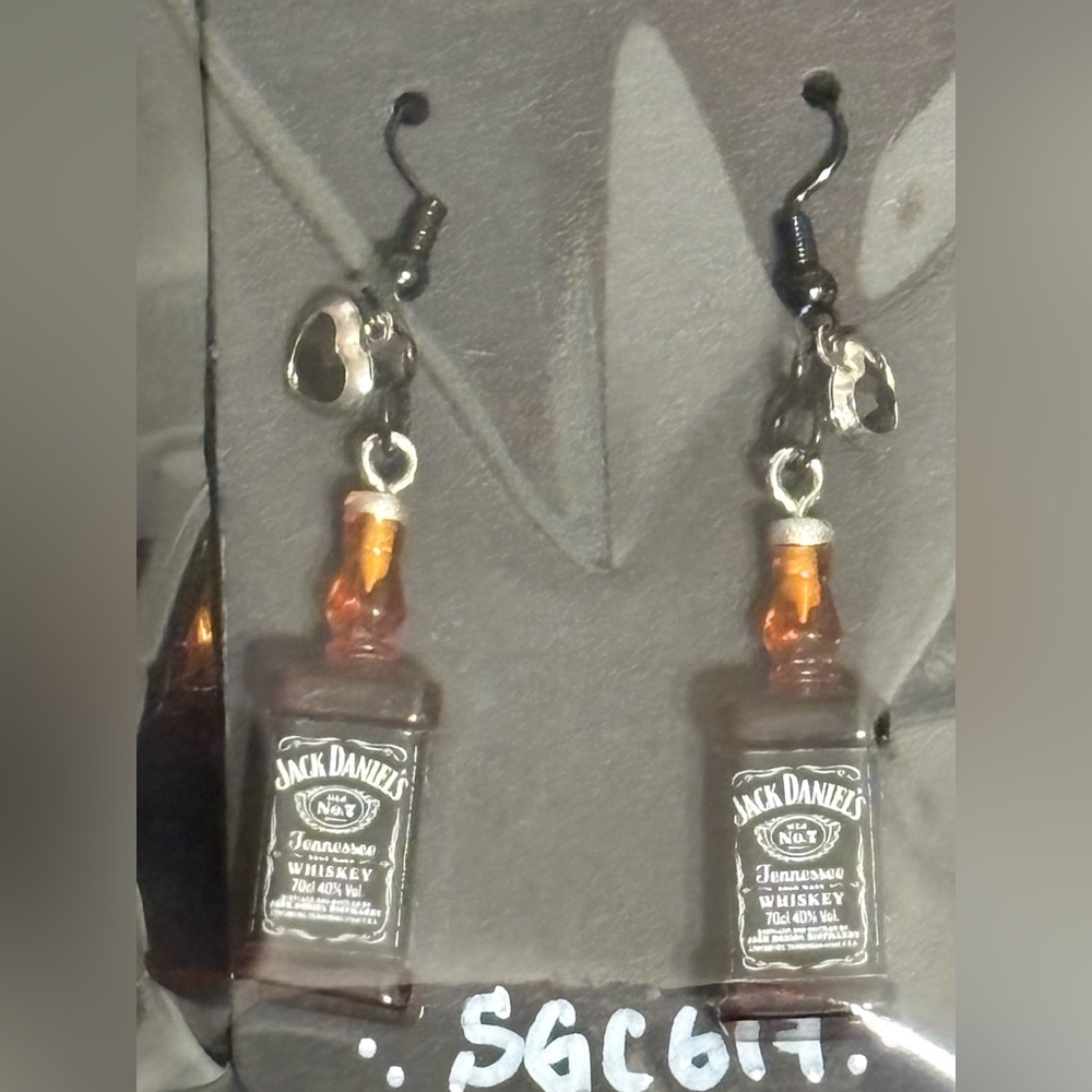 Handmade SGC619 Jack Whiskey Earrings, Fun, Alcohol Earrings, bartender earrings